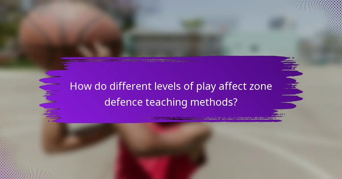 How do different levels of play affect zone defence teaching methods?